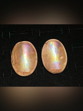 Vintage Iridescent Oval ceramic Pair - Peachy Gold